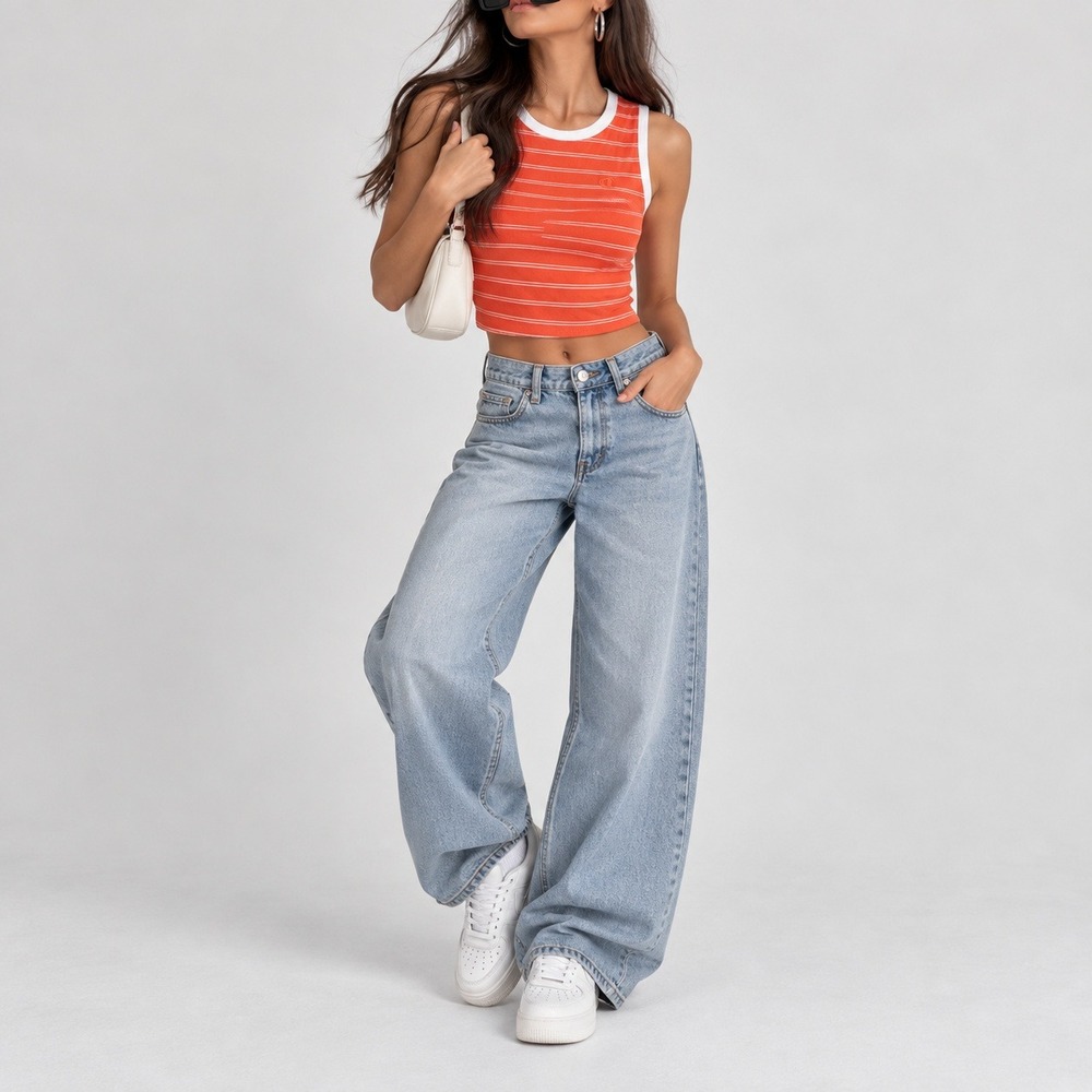 Champion Boxy Tank Top Large Orange Striped Sleeveless Crop Ringer Sporty